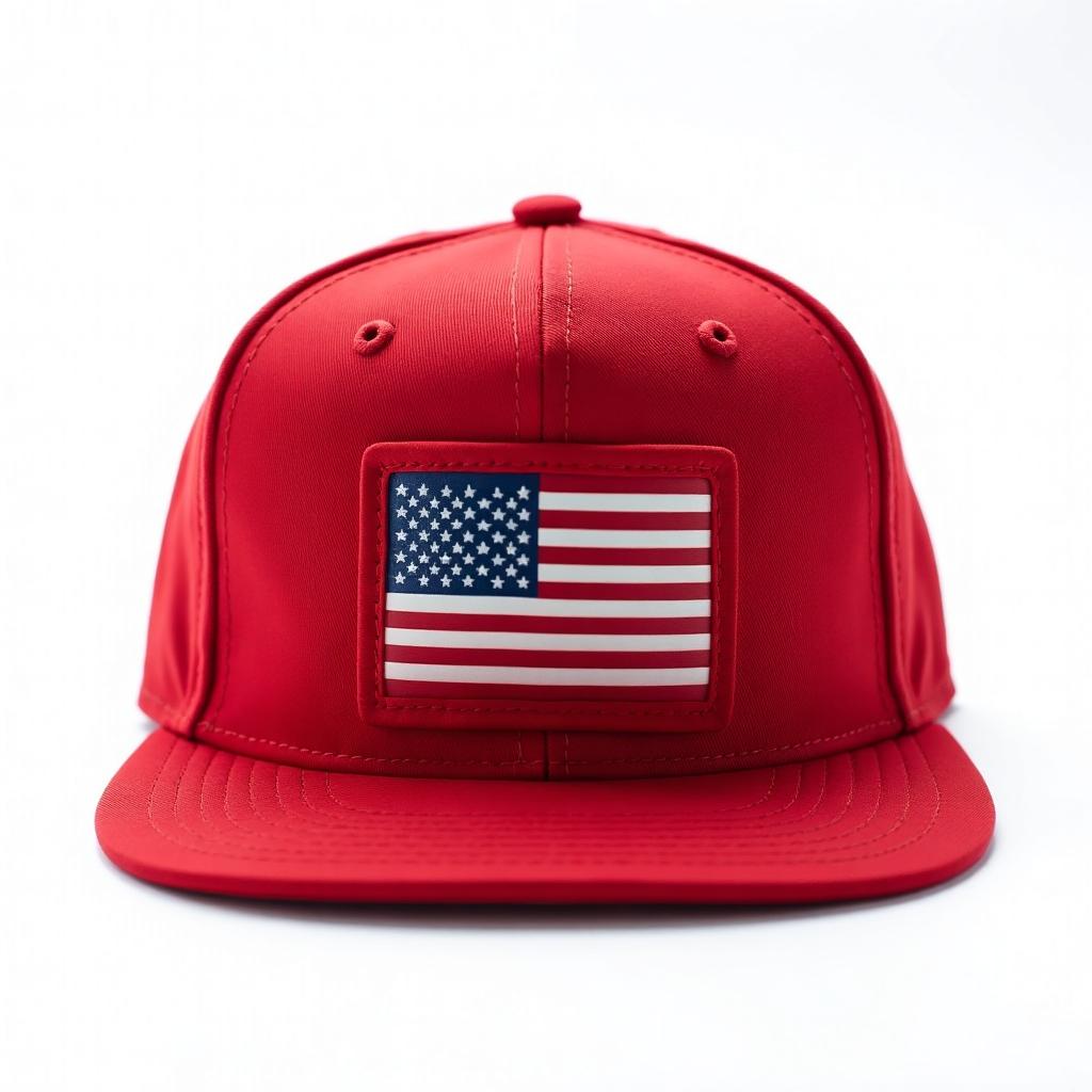Red 5-panel hat with American flag PVC patch