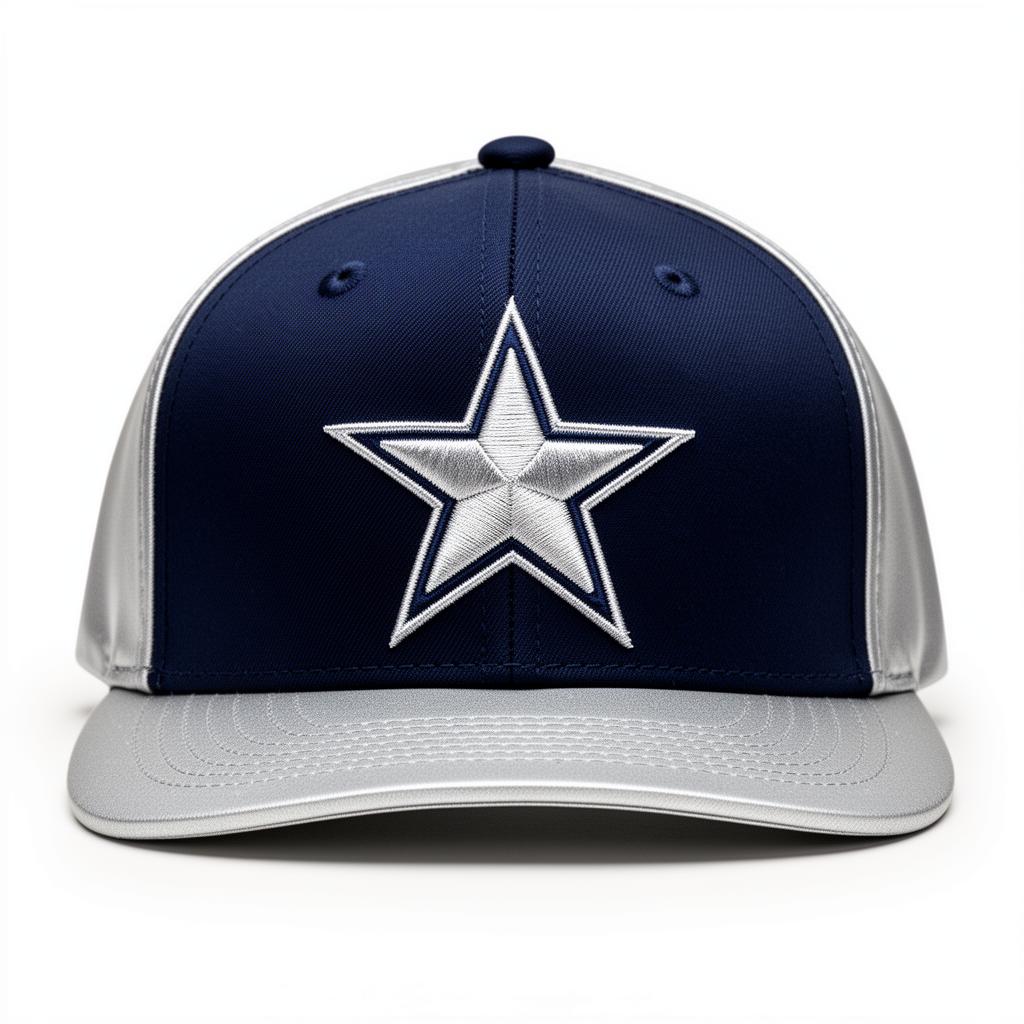 Navy and silver 5-panel hat with silver star embroidery