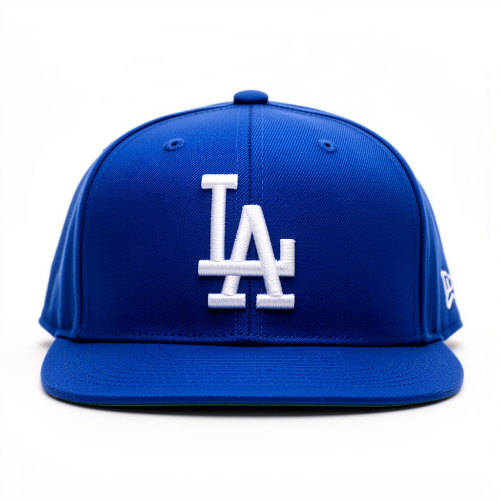 Royal blue 5-panel hat with white LA embroidery