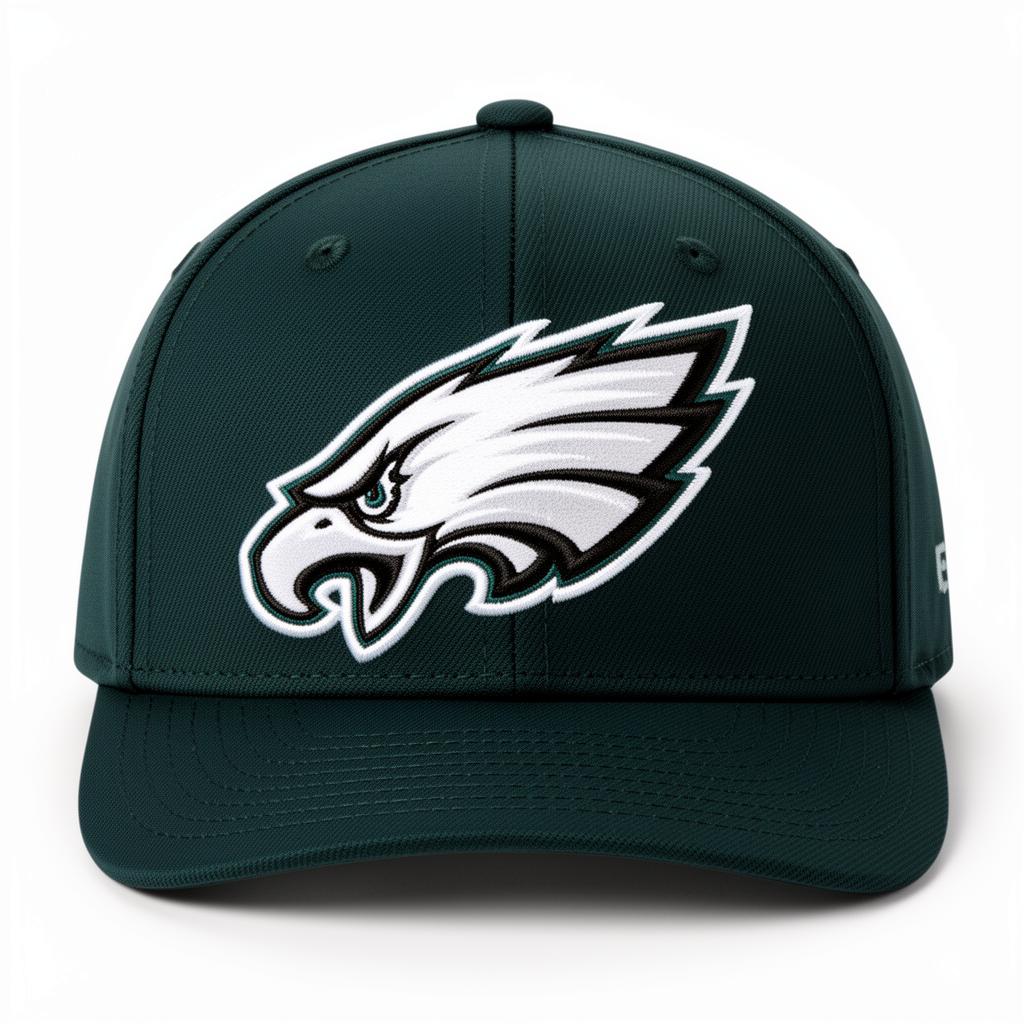 Midnight green 5-panel hat with white eagle wing embroidery