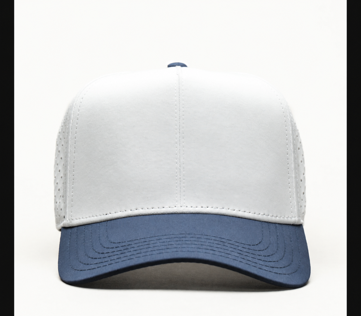 White crown blank hat with navy bill
