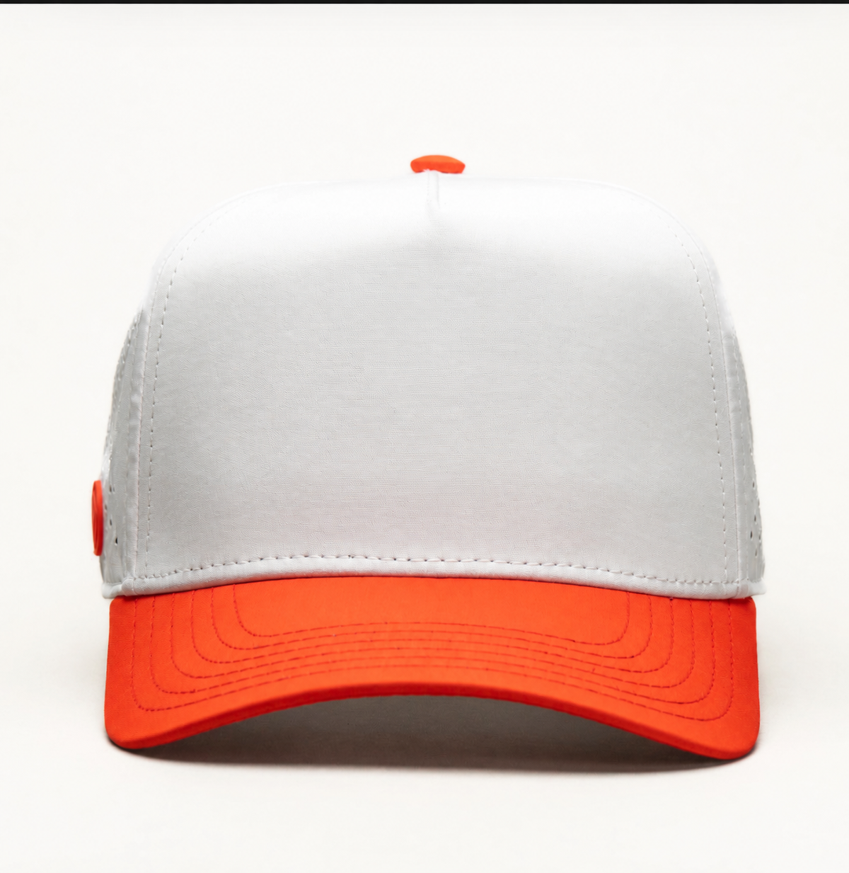 White crown blank hat with orange bill