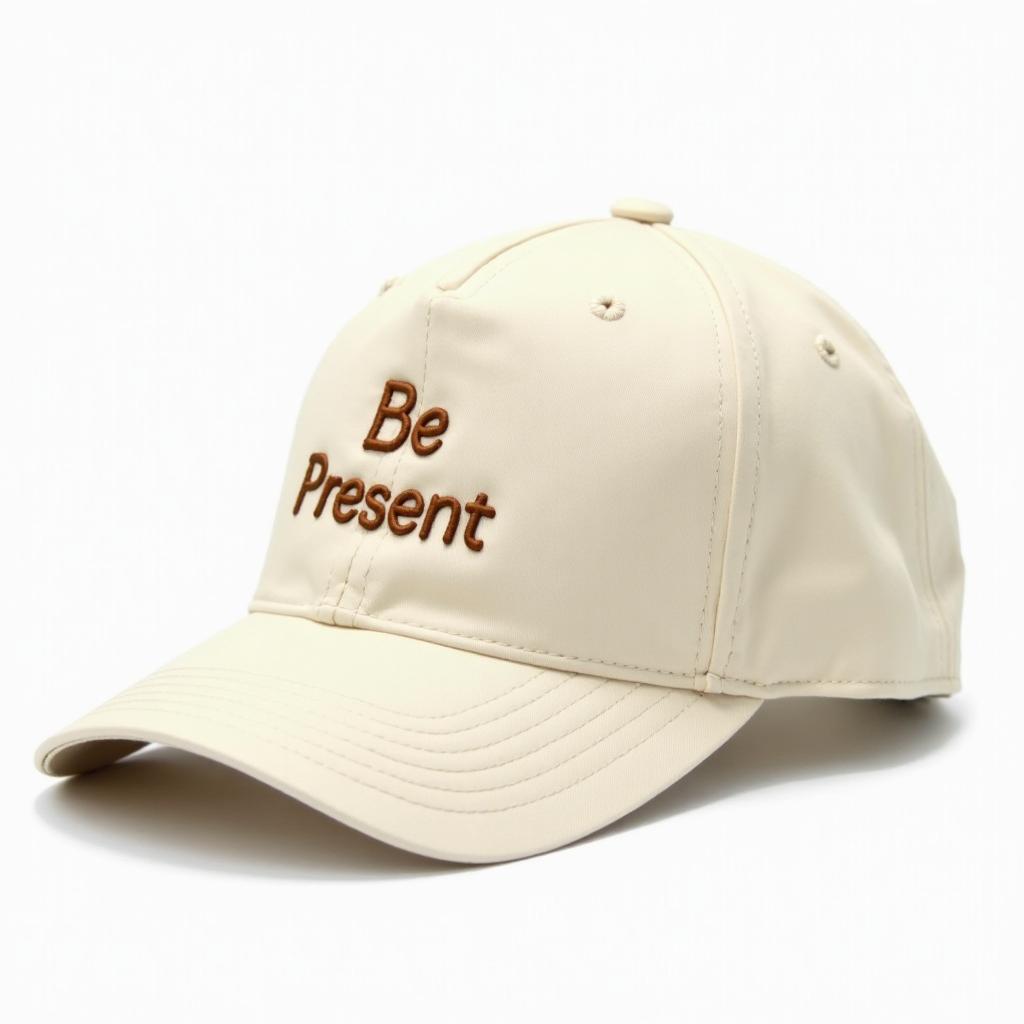 Cream 5-panel hat with Be Present embroidery