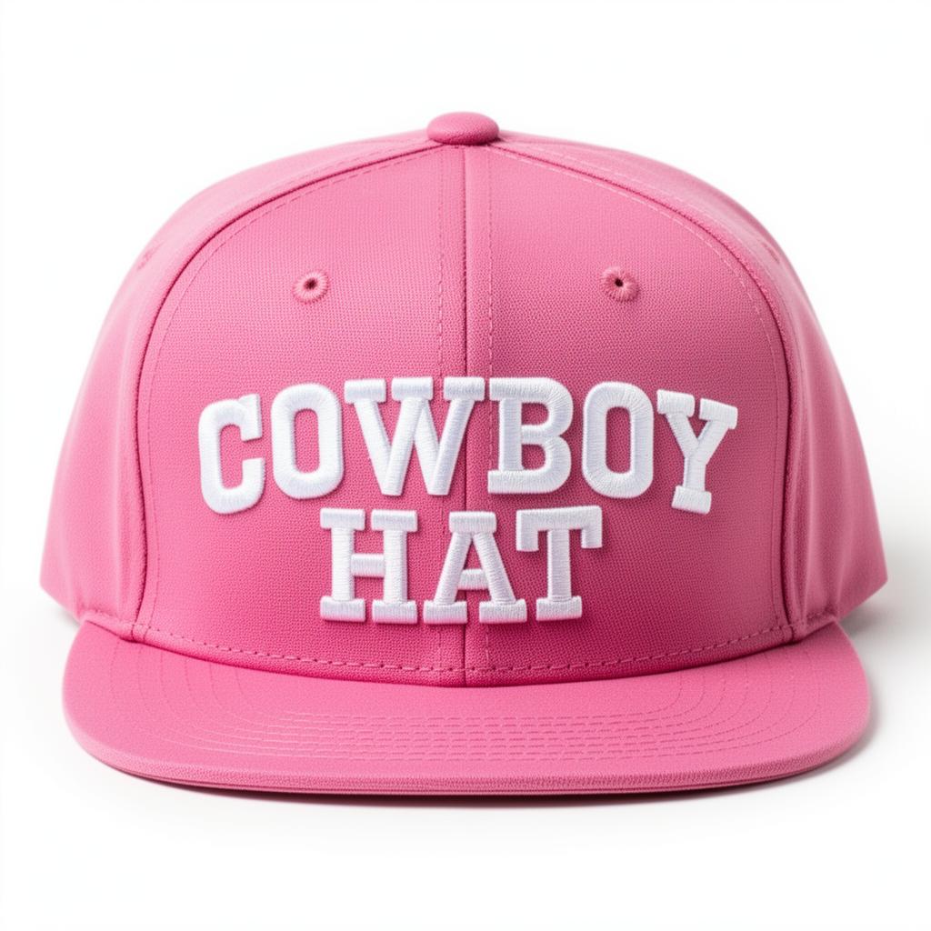 Pink 5-panel hat with COWBOY HAT in white embroidery